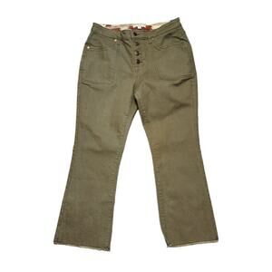 Frye and Co Olive Green Bootcut Flare Raw Hem Stretch Button Fly Cotton Pants 12